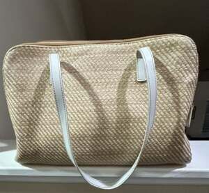 Liz Claiborne Woven Straw-Style Texture Shoulder Bag with Faux Leather Trim